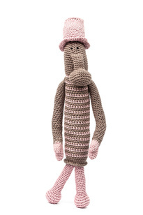 Trąbalin brązowy w drobne paski różowe H37 cm