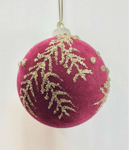 Bombka czerwona w zlotą jodełkę Ø 8 cm