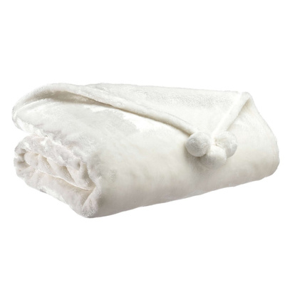 Narzuta na łóżko pled Tender Pompoms Neige 130 X 170 cm