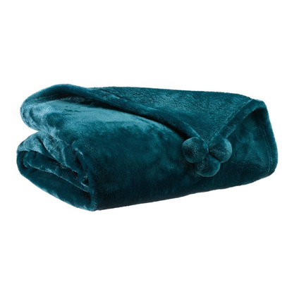 Narzuta na łóżko pled Tender Pompoms Paon 130 X 170 cm